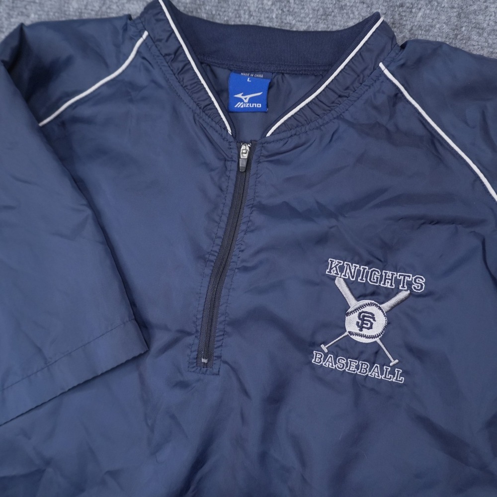 Mizuno Windbreaker Pullover Men Large Navy Blue Knights Baseball SF Short Sleeve